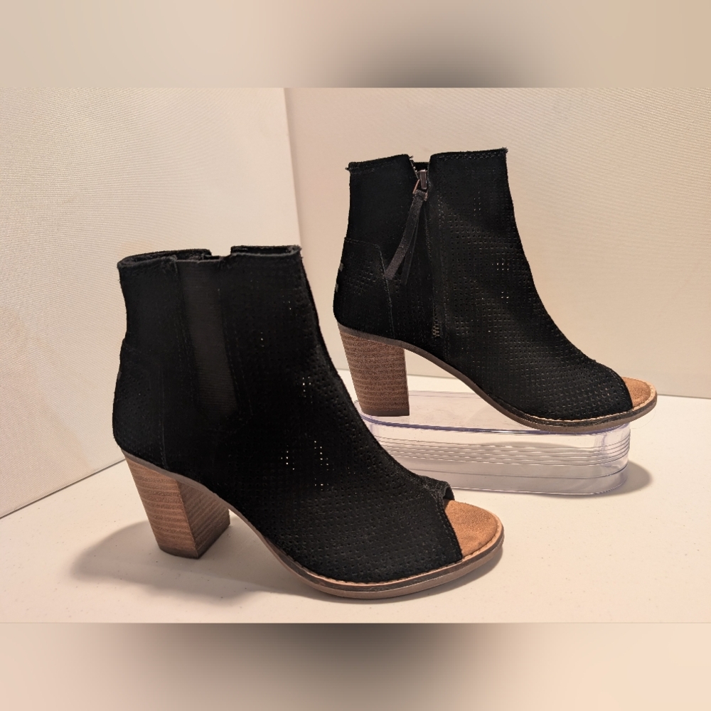 Toms Black Peep-Toe Heeled Boots